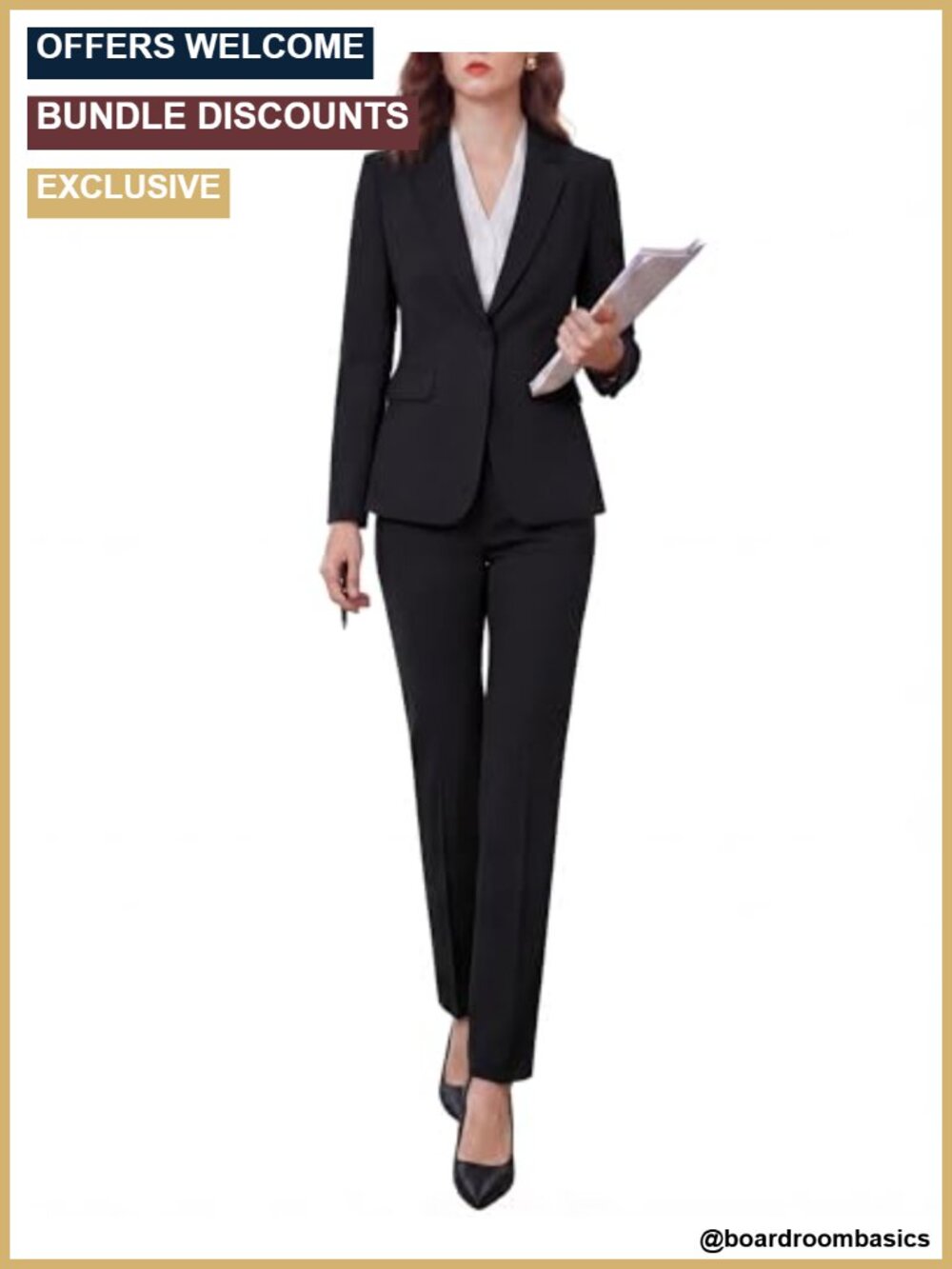 Women's Two Piece Pants Suit Set Wrinkle-Free Blazer Professional Work Outfit
